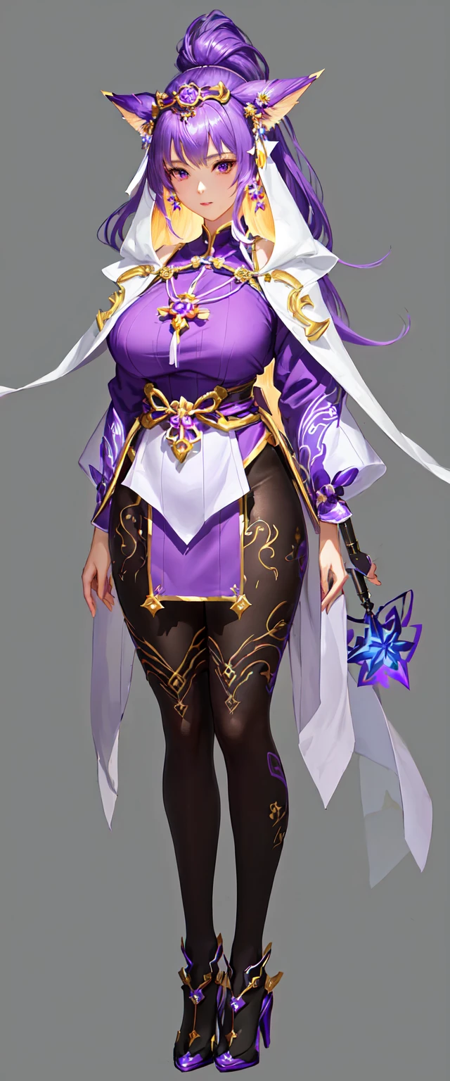 Close-up shot of cartoon woman in purple costume, Style Art, Fantasy Costume, Epic Mage Girl Character, Art style, 概念Art style, Humanity :: Shrine maiden, Whole body concept, Extremely detailed Artgerm, ! Dream Art, detailed Whole body concept, Super detailed fantasy characters, Shadowverse character concept