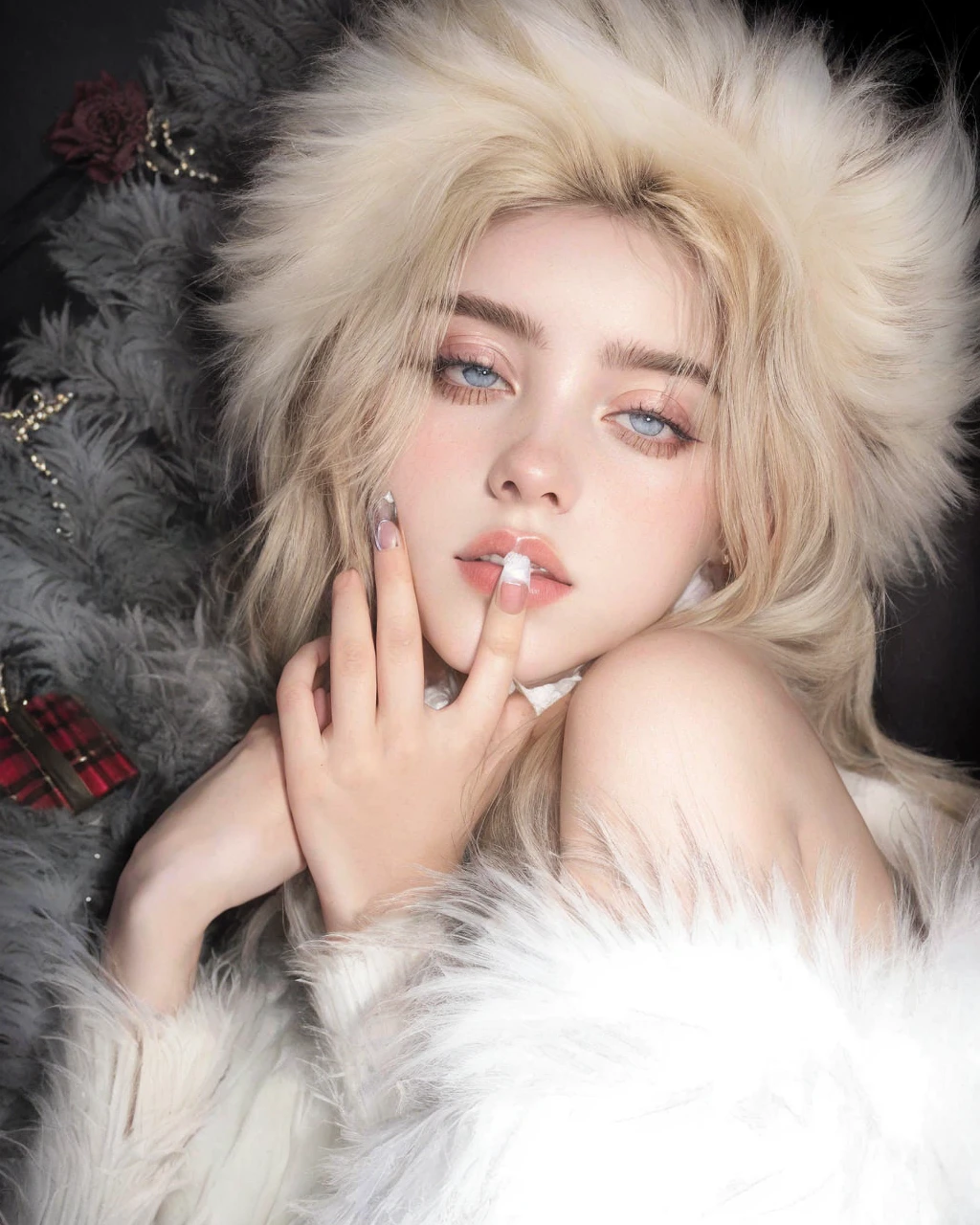 (masterpiece、top-quality、top-quality、Official art、Beautifully Aesthetic:1.2)Platinum blonde wavy hair、adult lady、Enchanted smile、blue eyess、tiny chest、Fluffy fur stoles