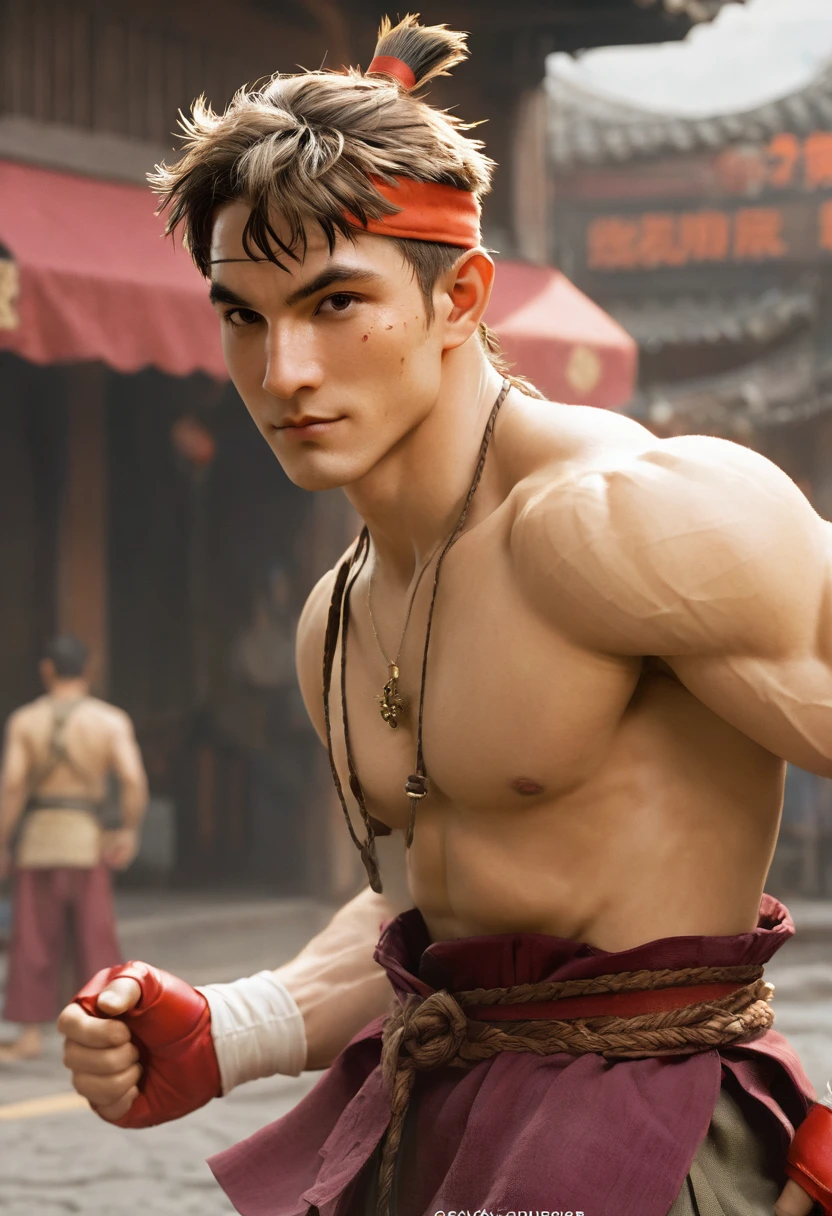 portrait (sks people) Good mood, Street Fighter, attractive male, character design, dynamic lighting, cool and bright tint, Gaston Bussiere (Gaston Bussiere) of, craig mullins, J. c. leyendecker, 芬兰of汤姆