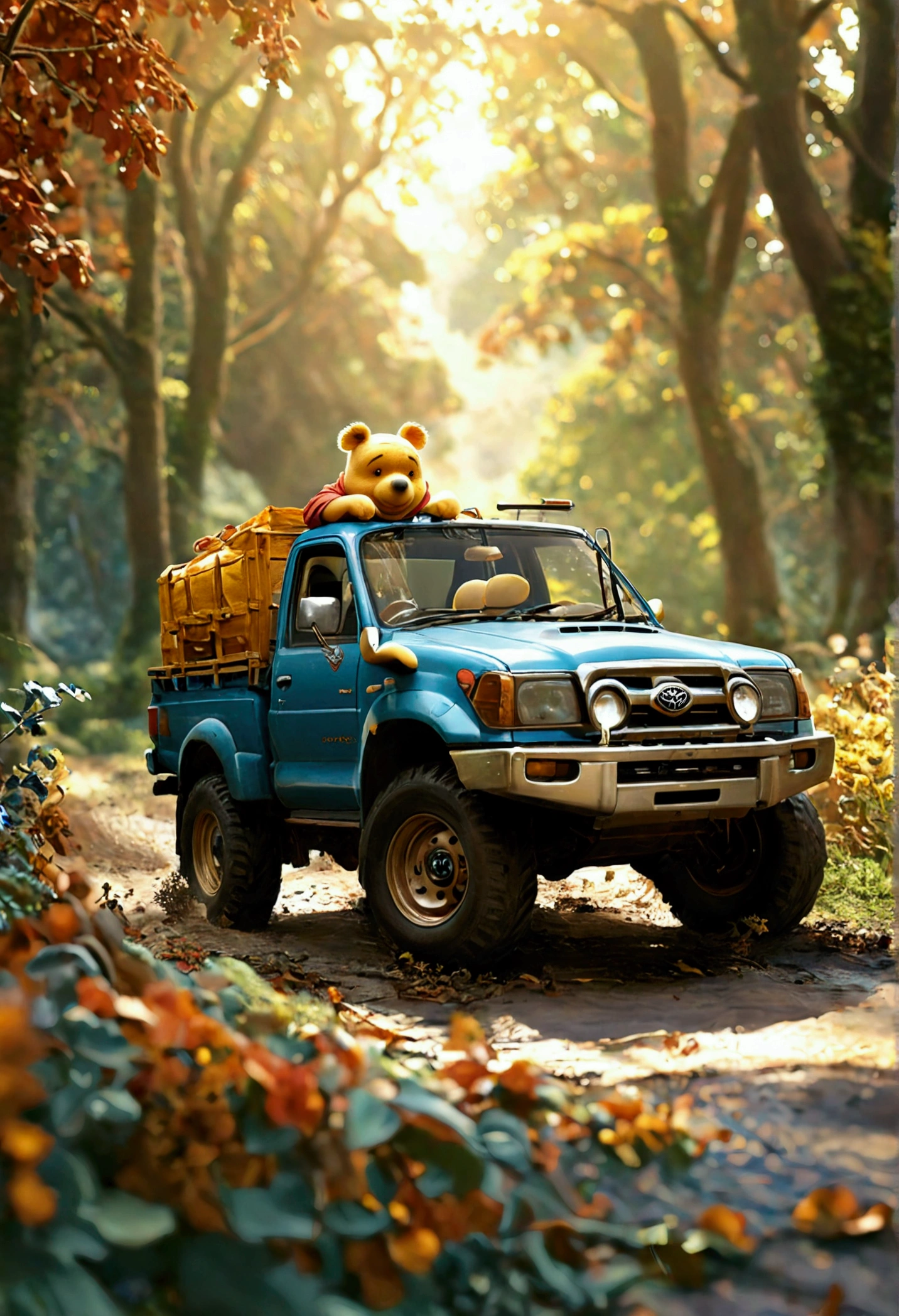 (Winne the pooh) driving a Toyota Hilux