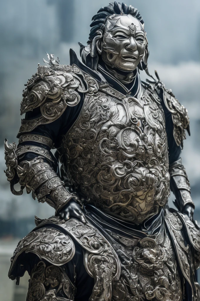 (Highest quality、High resolution、8K、Accuracy、masterpiece: 1.2)。Gantz。世にも奇妙なgod様。god々Successfully超巨大なgodが、Standing in Tokyo, Japan。It has a strange atmosphere, but it blends in naturally with the city of Tokyo.。A clear blue sky with a face reaching above the clouds。god々Successfully、False、しかしgod様。Large Noh mask of an old man（White lieutenant）Faces like、Or、Fallen angel-like appearance。白Silver、Money、Silver。Fancy decoration。kimono。Gantz