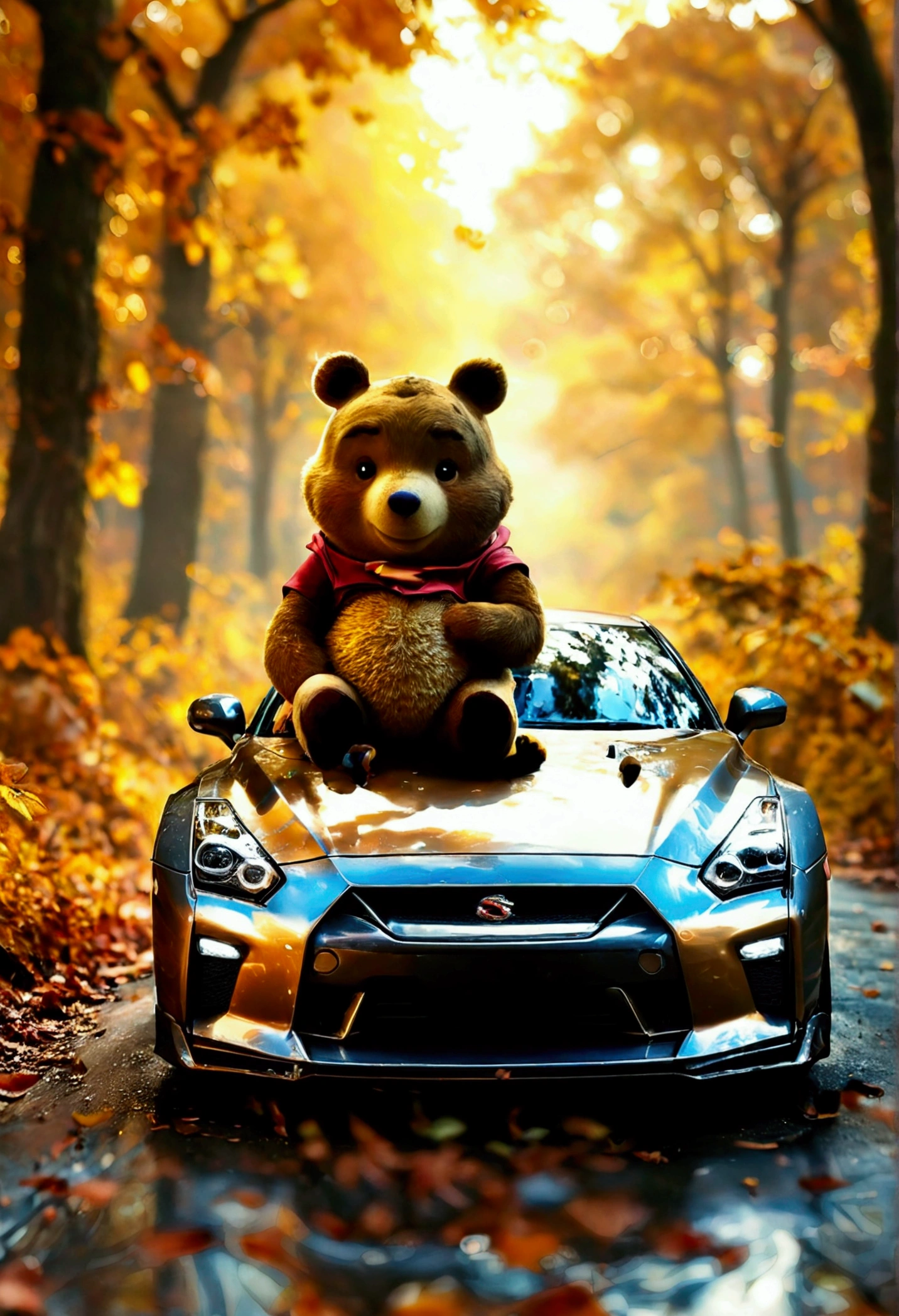 (Winne the pooh) driving a Nissan GTR
