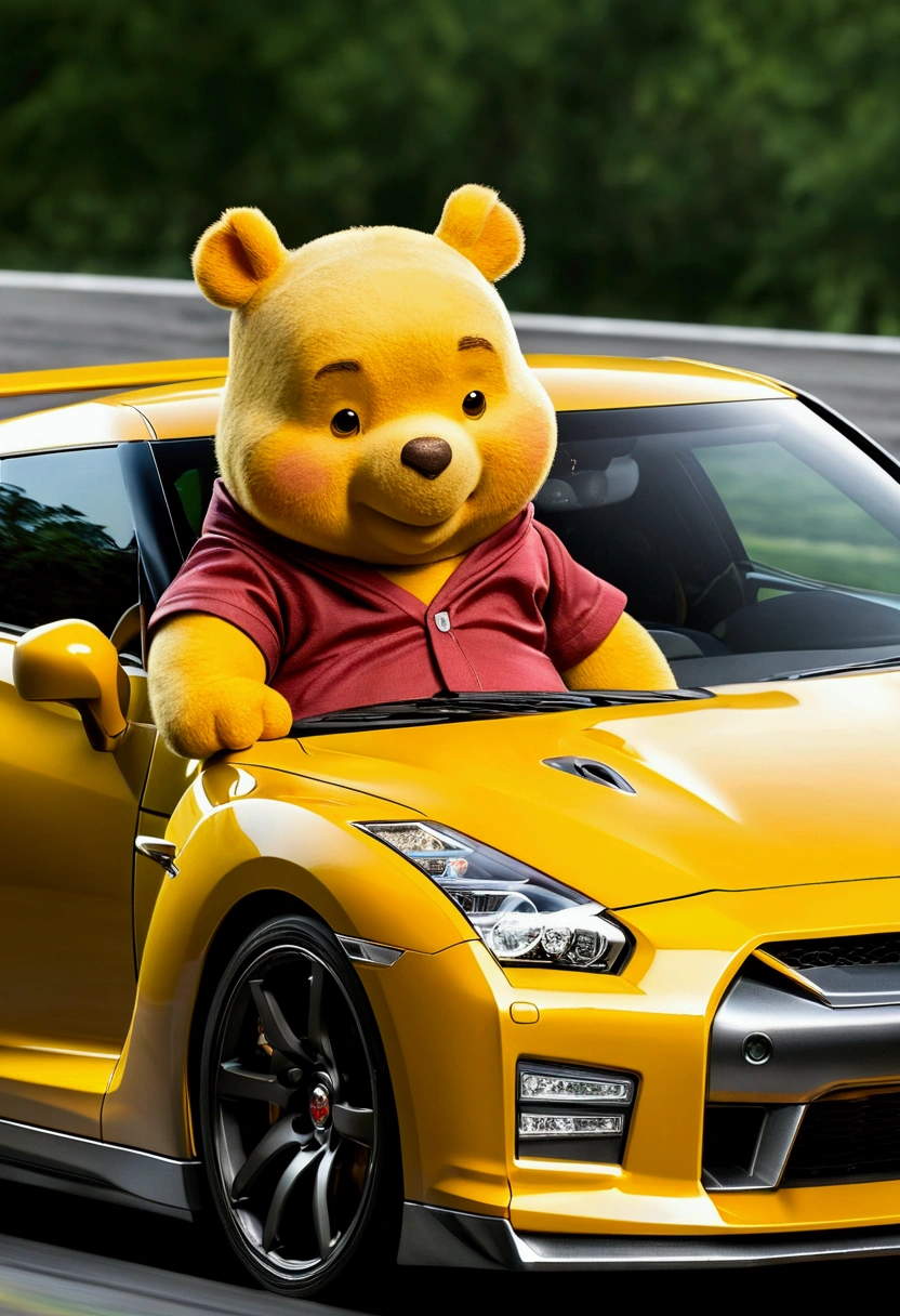 (Winne the pooh) driving a Nissan GTR