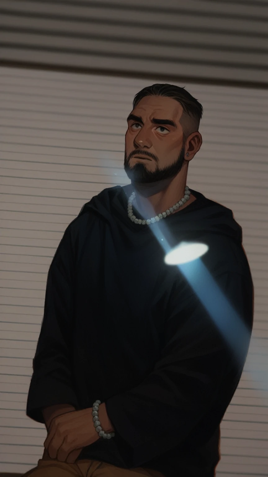 Create an ultra realistic 8k high resolution image of a man with root braids with orange and blue beads at the end of his blonde hair with braids young 25 year old man with Bolivian features with black beard GTA6 style