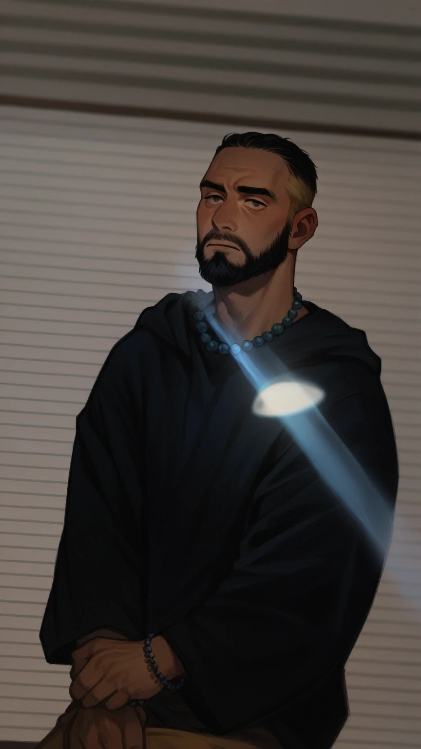 Create an ultra realistic 8k high resolution image of a man with root braids with orange and blue beads at the end of his blonde hair with braids young 25 year old man with Bolivian features with black beard GTA6 style