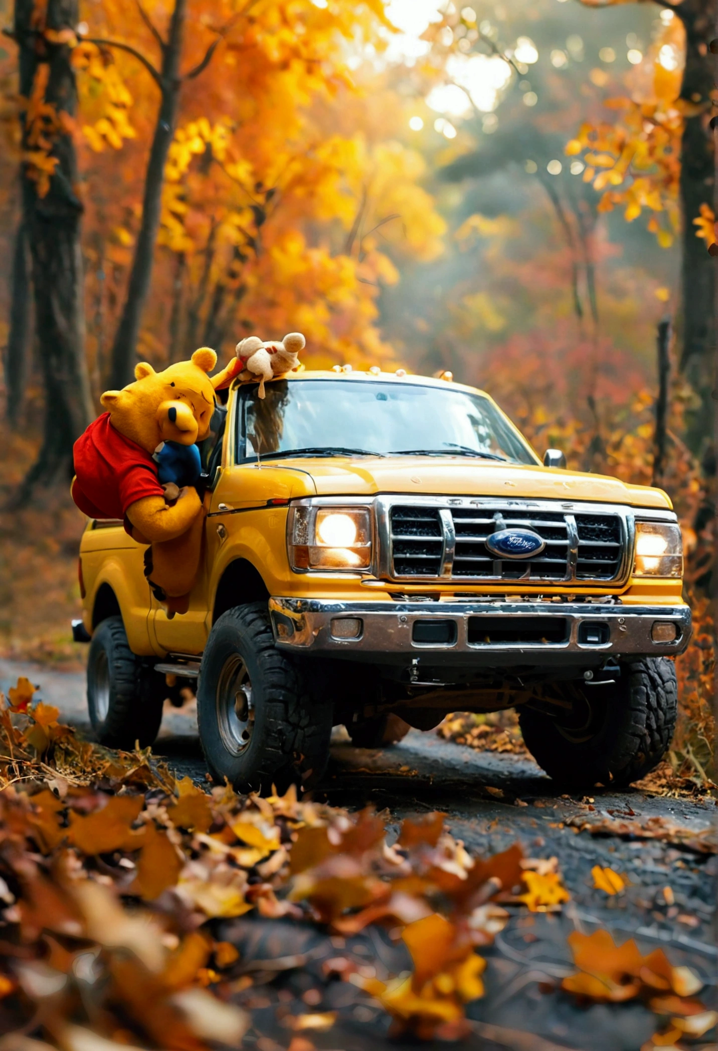 (Winne the pooh) driving a Ford F150