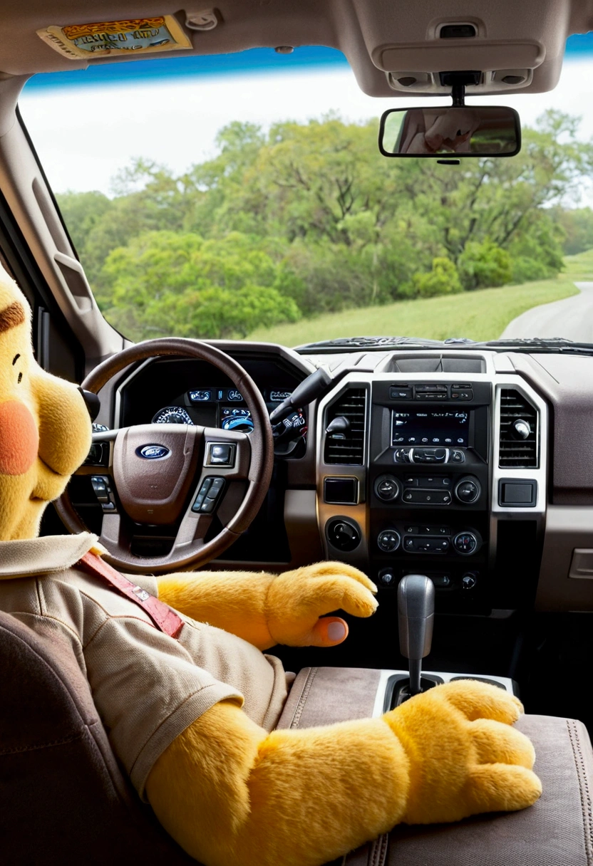 (Winne the pooh) driving a Ford F150