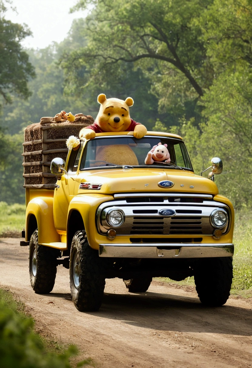  (Winne the pooh) driving a Ford F150