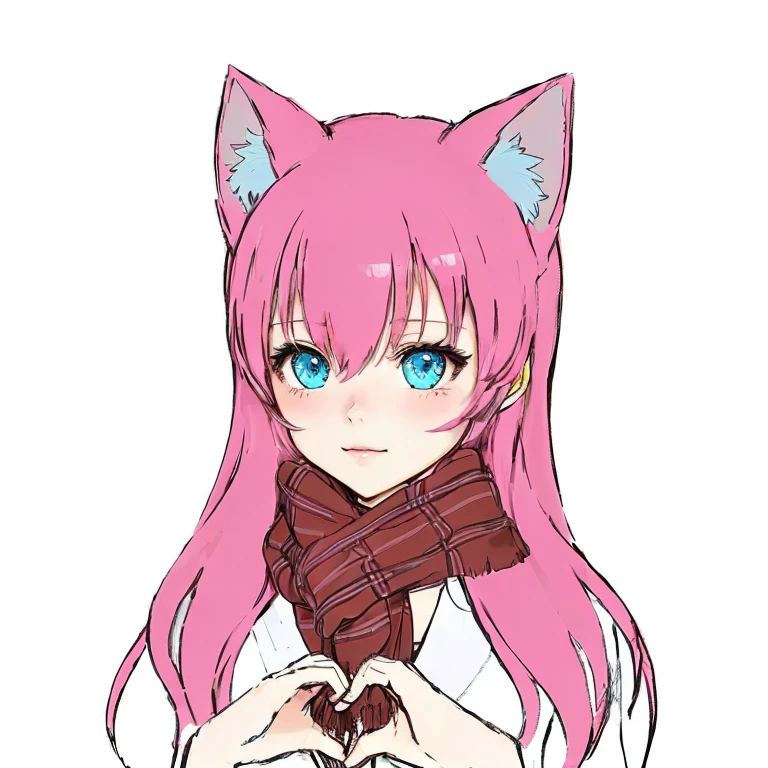 cute anime girl with pink hair and blue eyes wearing a scarf, holo is a wolf girl, anime catgirl, cute anime catgirl, anime girl with cat ears, nyaruko-san, holo if a wolf girl, very beautiful anime cat girl, beautiful anime catgirl, pink fox, anime girl named lucy, anime cat, white cat girl