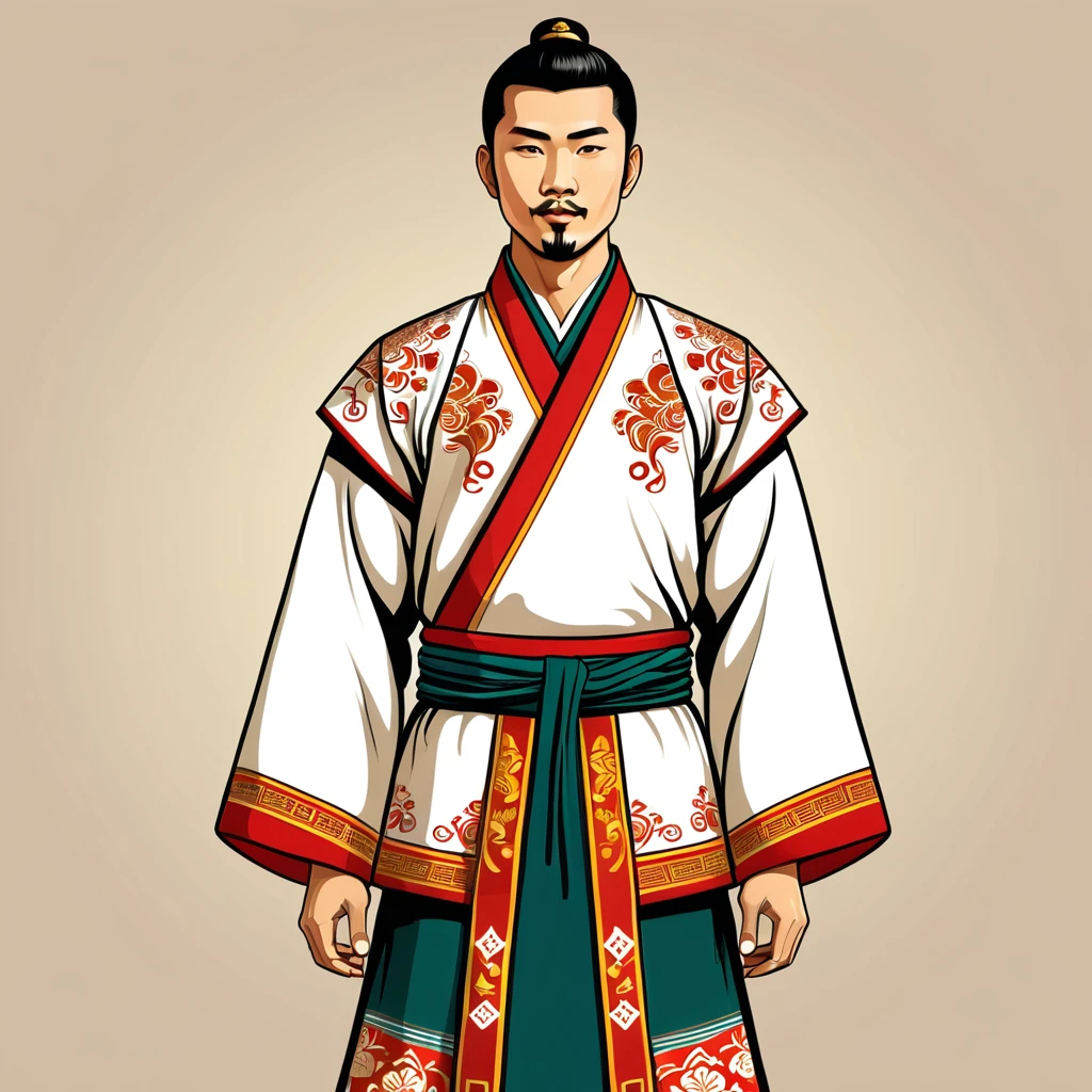 man in asian folk outfit, vector graphics, strong contours