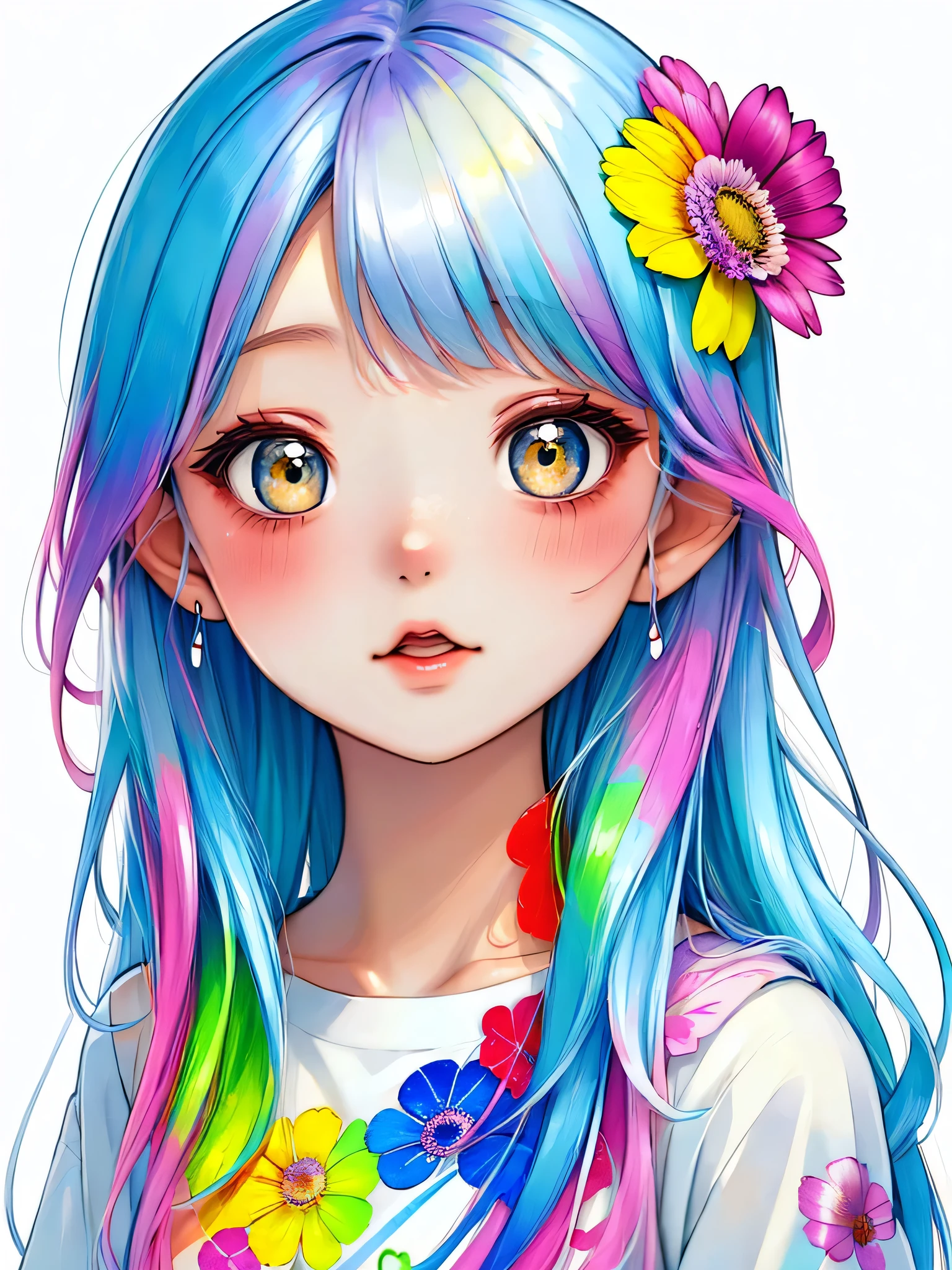 Takashi Murakami style、8K Quality、Intense watercolor, Detailed watercolor art, Watercolor splash, Surreal, avant-garde pop art, Beautiful and expressive paintings, Beautiful artwork illustration, Very colorful tones, wonderful, Cool beauty, highest quality、Official Art, Vector art, Stylish design, ((The most beautiful lady of all time)), (((ピンクの髪))), (((highest quality))), HDR, ((detailed)), (((Doodle Art)), ((masterpiece)), ((Super detailed)), (((Colorful flowers))), funny day