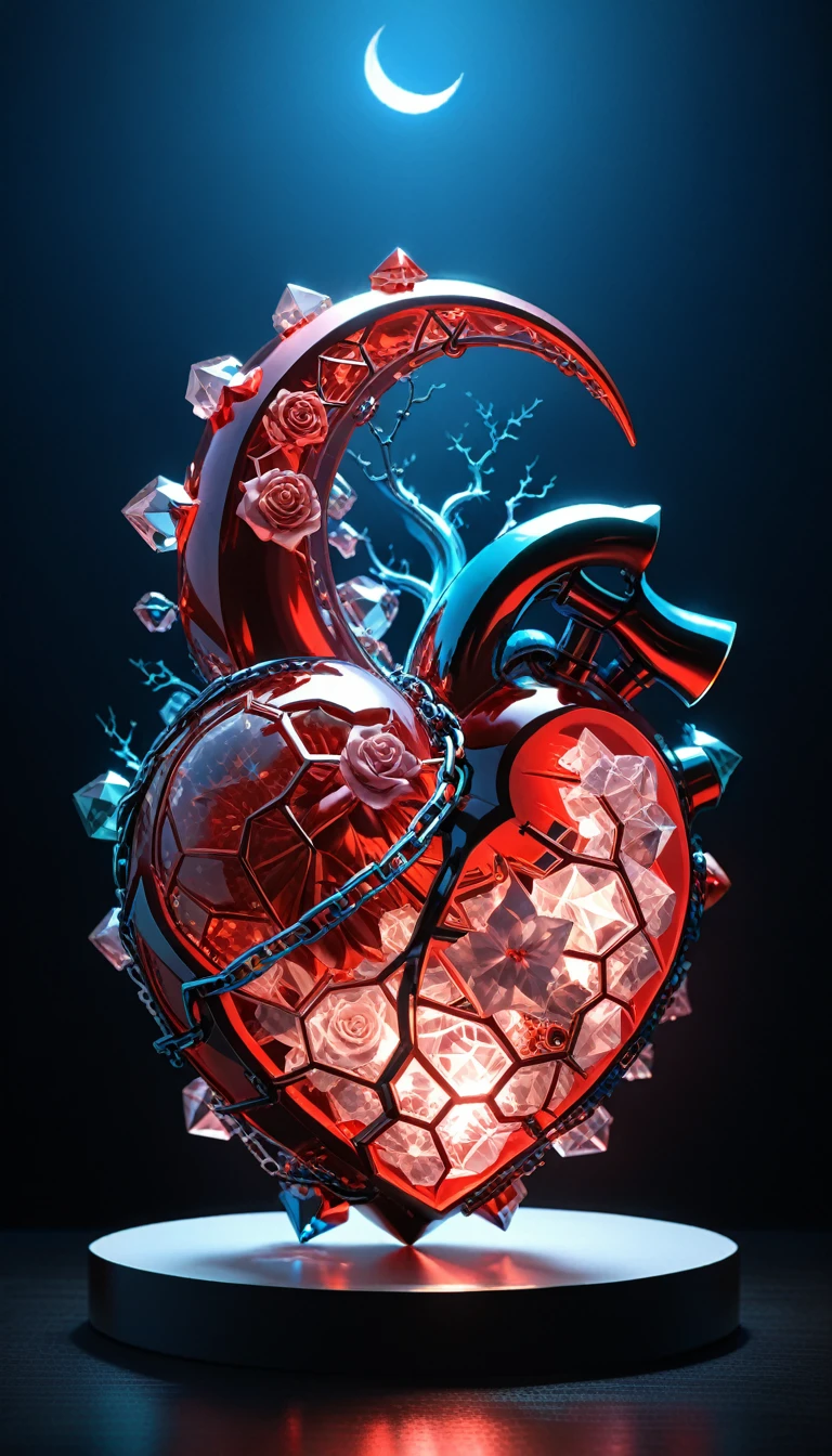 John Ball Style,(Liu Ye's style:0.9),
conceptual design of the transparent glass human Heart (organ),(1 (Kaneko:2) Heart (organ), Entangled in metal chains and lightning:1.3),(hard ultra-polyhedra polygonal Heart \(organ\) Close-up of the sculpture:1.4),(Rose Quartz:1.3),(Blue flame line drawing:1.6),(Chemiluminescence:1.2),
(Red crescent moon background:1.6),sharp,sharp image,(Extremely detailed和复杂, Hyperpolarizers, elegant, Gorgeous, Surrealism, Very detailed:1.1),Extremely detailed,Breathtaking resolution,8K,Ray Tracing,masterpiece,Particle Effects,Beautiful Effects,
rest
(dark:1.4),(Extreme shadows:1.4),(The best shadow:1.4),dark氛围,