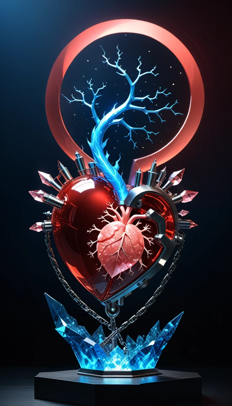 John Ball Style,(Liu Ye&#39;s style:0.9),
conceptual design of the transparent glass human Heart (organ),(1 (Kaneko:2) Heart (organ)， Entangled in metal chains and lightning:1.3),(hard ultra-polyhedra polygonal Heart \(organ\) Close-up of the sculpture:1.4),(Rose Quartz:1.3),(Blue flame line drawing:1.6),(Chemiluminescence:1.2),
(Red crescent moon background:1.6),sharp,sharp image,(Extremely detailed和复杂, Hyperpolarizers, elegant, Gorgeous, Surrealism, Very detailed:1.1),Extremely detailed,Breathtaking resolution,8K,Ray Tracing,masterpiece,Particle Effects,Beautiful Effects,
rest
(dark:1.4),(Extreme shadows:1.4),(The best shadow:1.4),dark氛围,