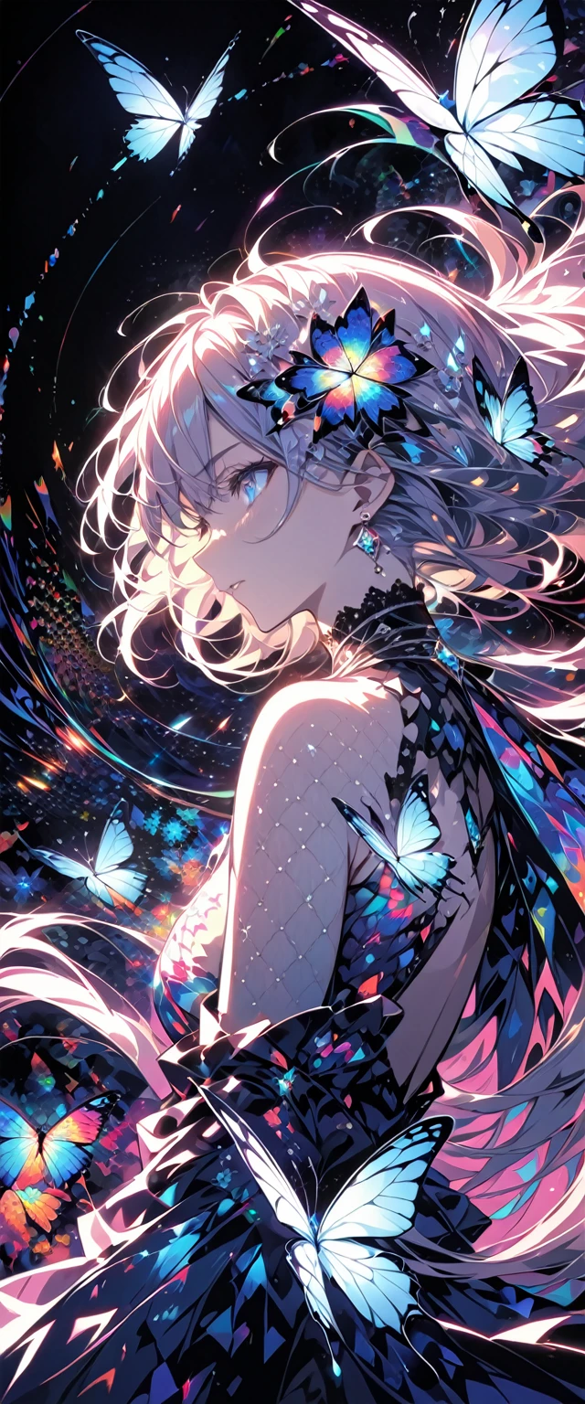 (masterpiece, Highest quality, Highest quality, Official Art, beautifully、aesthetic:1.2), (One girl), Very detailed,(Fractal Art:1.3),colorful,Most detailed,Upper Body, [race],[jewelry],[flower],[[butterfly]],