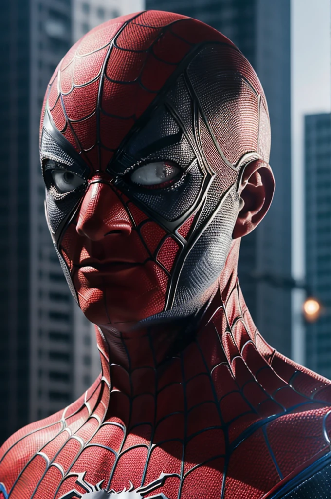 A photograph of Spider-Man., sin mascara, Cristiano Ronaldo face , elegant, detailed face, looking to the camera, portrait, 8k hd, high quality