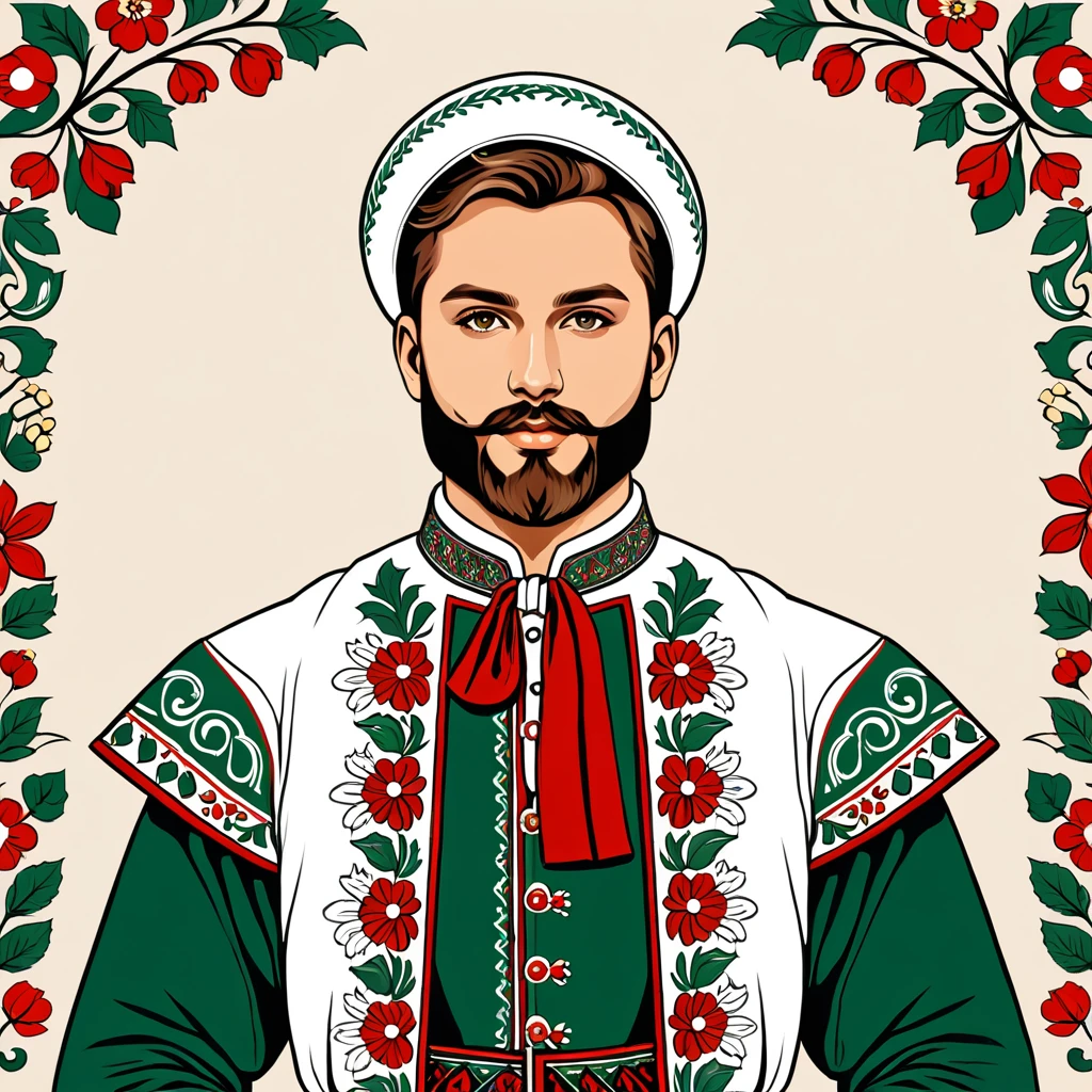 man in hungarian folk outfit, vector graphics, strong contours
