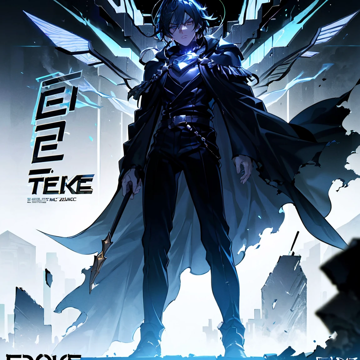 ((((dramatic))), (((brave))), (((intense))) movie poster featuring a young man as the central character. He stands confidently in the center of the poster, wearing a style and bold outfit, with a determined expression on his face. The background is dark and brave, with a sense of danger and intensity. The text is bold and eye-catching, with a catchy slogan that adds to the overall sense of drama and emotion. The color palette is mostly dark with splashes of vibrant colors, giving the poster a dynamic and visually stunning appearance, tachi-e (magazine: 1.3), (cover style: 1.3), elegant, man, vibrant, clothing, posing, front, colorful, dynamic, background, elements, confident, expression, holding, statement, accessory, majestic, rolled, around, touch, scene, text, cover, bold, eye-catching, title,  fashionable, Source, captivating, headline, bigger, impressive, modern, modern, focus, fashion,