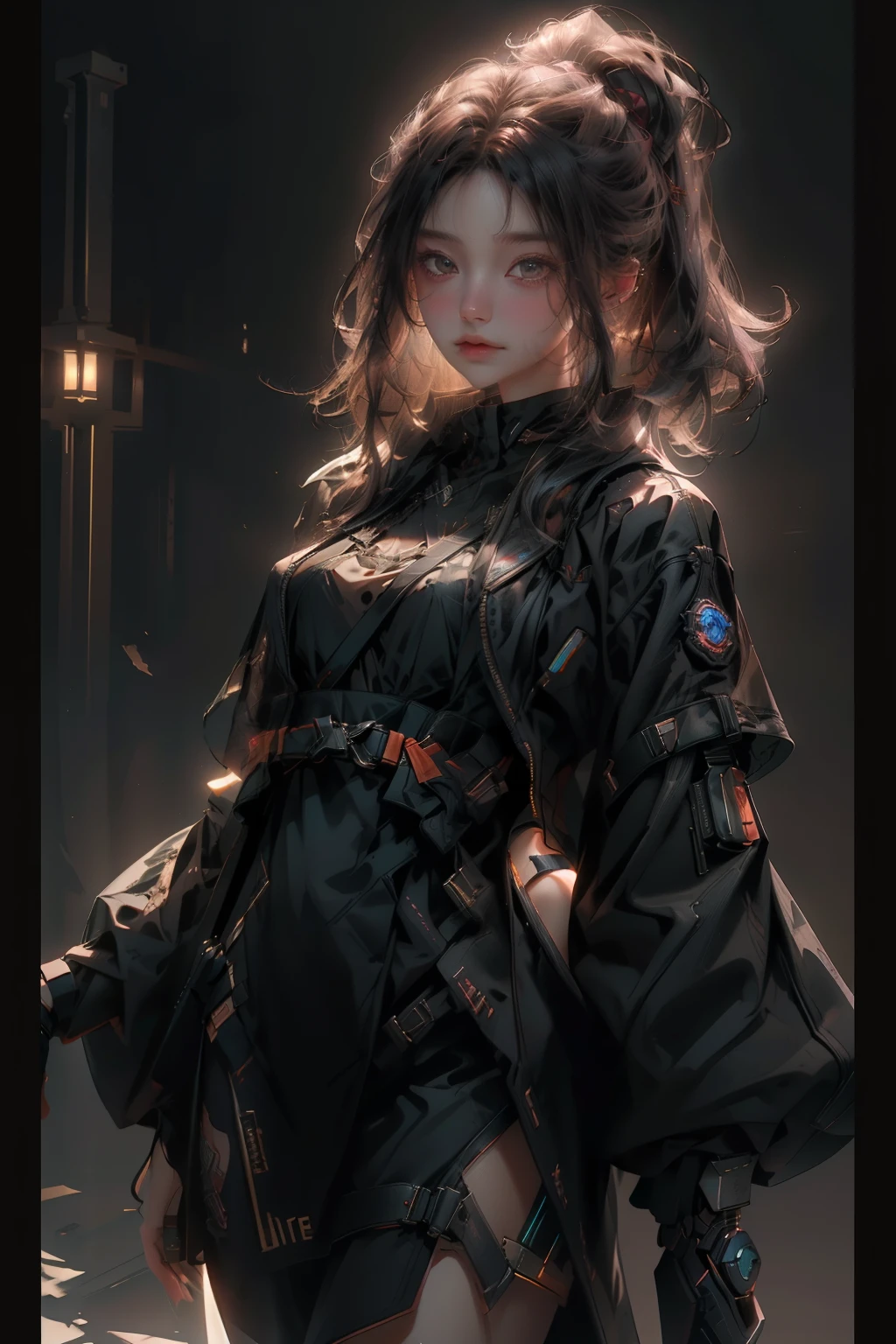 ((Best quality)), ((masterpiece)), (detailed:1.4), 3D, an image of a beautiful cyberpunk female,HDR (High Dynamic Range),Ray Tracing,NVIDIA RTX,Super-Resolution,Unreal 5,Subsurface scattering,PBR Texturing,Post-processing,Anisotropic Filtering,Depth-of-field,Maximum clarity and sharpness,Multi-layered textures,Albedo and Specular maps,Surface shading,Accurate simulation of light-material interaction,Perfect proportions,Octane Render,Two-tone lighting,Wide aperture,Low ISO,White balance,Rule of thirds,8K RAW, Red Hair, Long hair, red-fabric