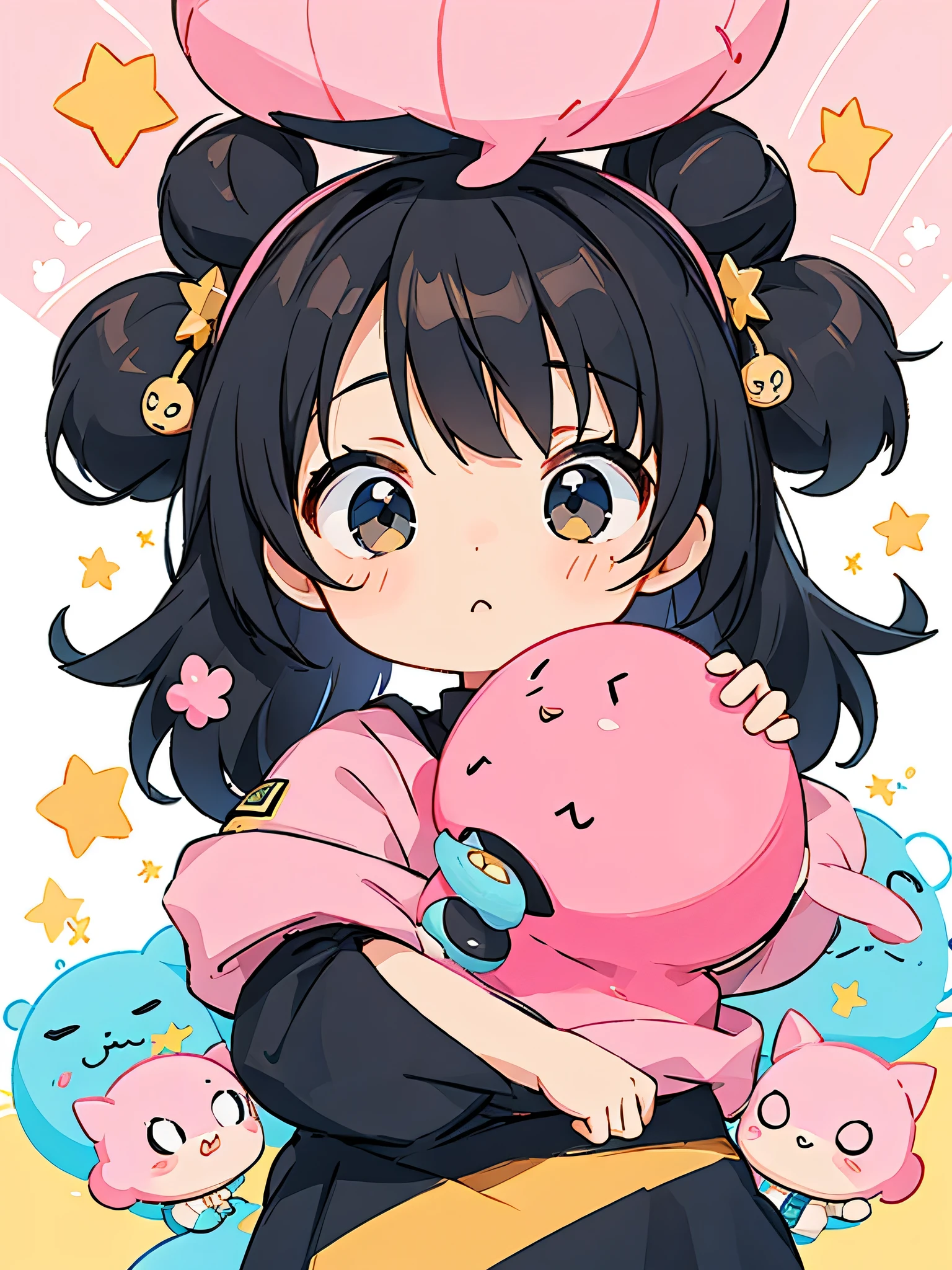 Black Star gold and pink style, Kawaii Design, The most beautiful girl of all time、Chibi, play together、Cute Aliens,