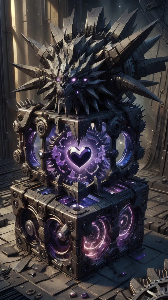  Science Fiction,obsidian , Rainbow,   (cube:1.1), Heart-shaped , Weighted companion is surrounded by gears，best quality, masterpiece, high resolution,