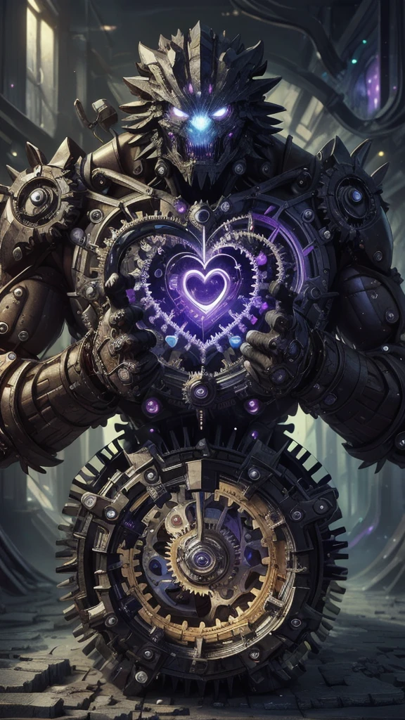  Science Fiction,obsidian , Rainbow,   (cube:1.1), Heart-shaped , Weighted companion is surrounded by gears，best quality, masterpiece, high resolution,