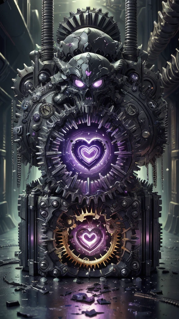  Science Fiction,obsidian , Rainbow,   (cube:1.1), Heart-shaped , Weighted companion is surrounded by gears，best quality, masterpiece, high resolution,