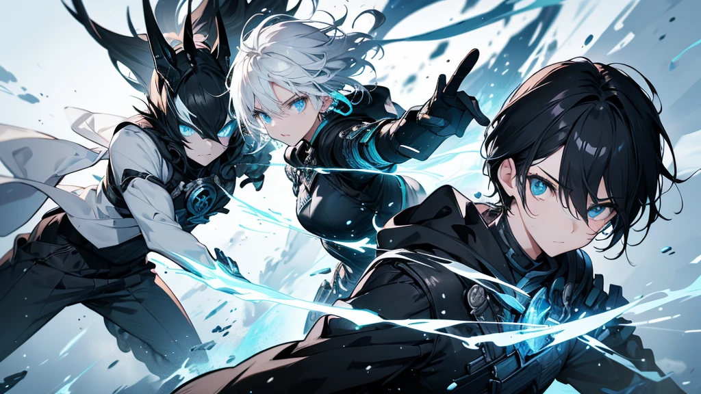 A battle between a black-haired ice warrior and a white-haired ice warrior