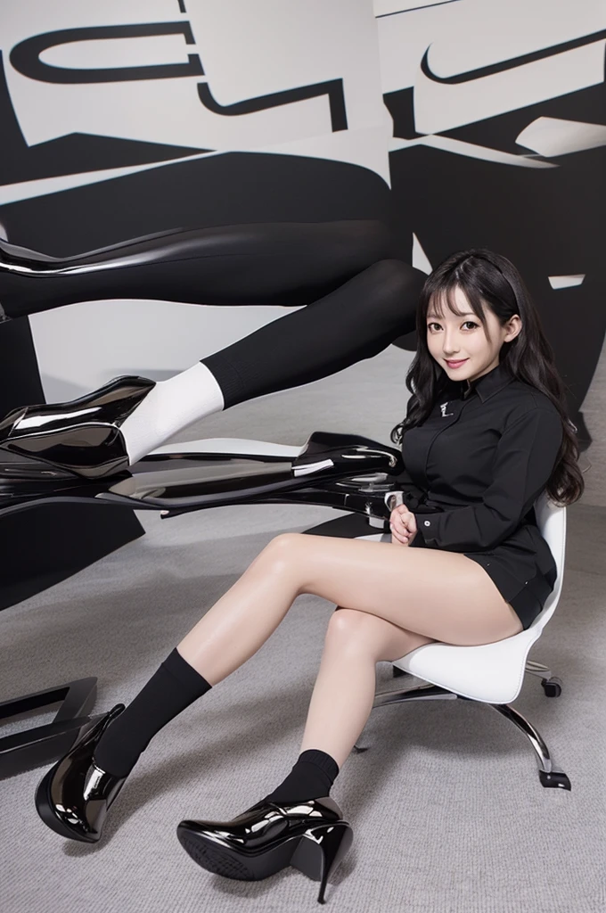 ((Highest quality、、Representative works details、Ultra-high resolution))、(Group photo)、(Looking at the audience)、(Mid Shot:)、Attractive business woman、1 person、A little chubby:0.25、White collar shirt、Grey Skirt、(sitting cross-legged on a chair))、smile、president's office、Large Bust、mini skirt、Panties Run-6500-v1.1、(RAW Photos:1.2)。
(Photorealism)。(Genuine:1.4)。One Girl、Perfect full body anatomy23years old、Looking at the camera。Black knee-high socks are perfect、Delicate and beautiful。。、There is always one Nike logo visible on the socks.。The socks are of super high quality。The two legs are beautifully placed.、The entire sock is always visible。Medium Long Hair、Best Check。((Changes in the meeting room:1.3) )。(Wearing surreal black socks with the Nike logo on them:Black Nike socks close up 1.2)。(Black stiletto heels)。Stiletto heels are beautiful all the way to the toes、
(Business services)、Asian Eyes Era、Wear:Beautiful black Nike thigh-high socks