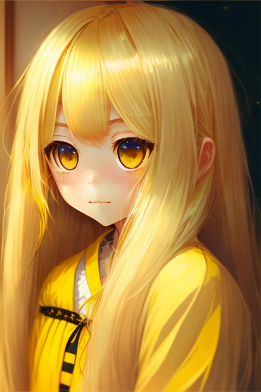 One girl, alone, woman, (Tolerate野_Tolerate),(blonde) (blonde_hair), (gold_hair), ((length_hair)), ((前hair)), (yellow_eye), blush, cute, Love&#39;s Cheek, Innocent face, pointed_ear, (blush_Stickers), flat_Big breasts, Narrow waist, dress,