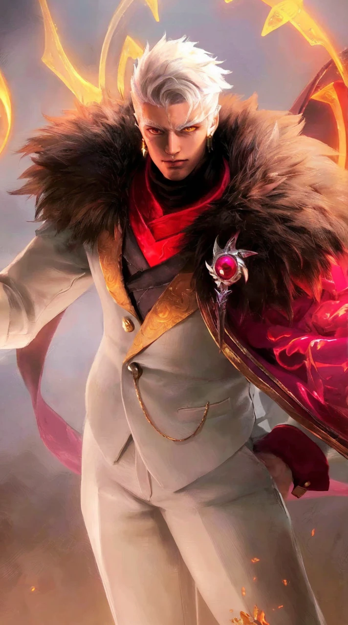 (absurdres, highres, ultra detailed, HDR), masterpiece, best quality, Android Game Character , short hair, handsome boy, anime eyes, Mobile Legends Hero, detailed scebe, detailed character