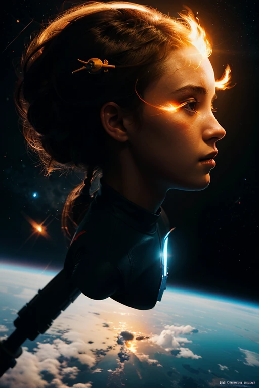 3 illustrations for a game about a girl in space, who can breathe fire