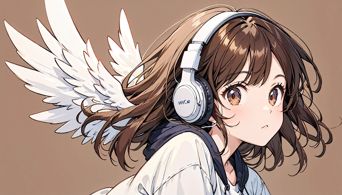  Girl wearing headphones,Brown Hair,1 person,Leave the background to us,wing,To the tip of the head