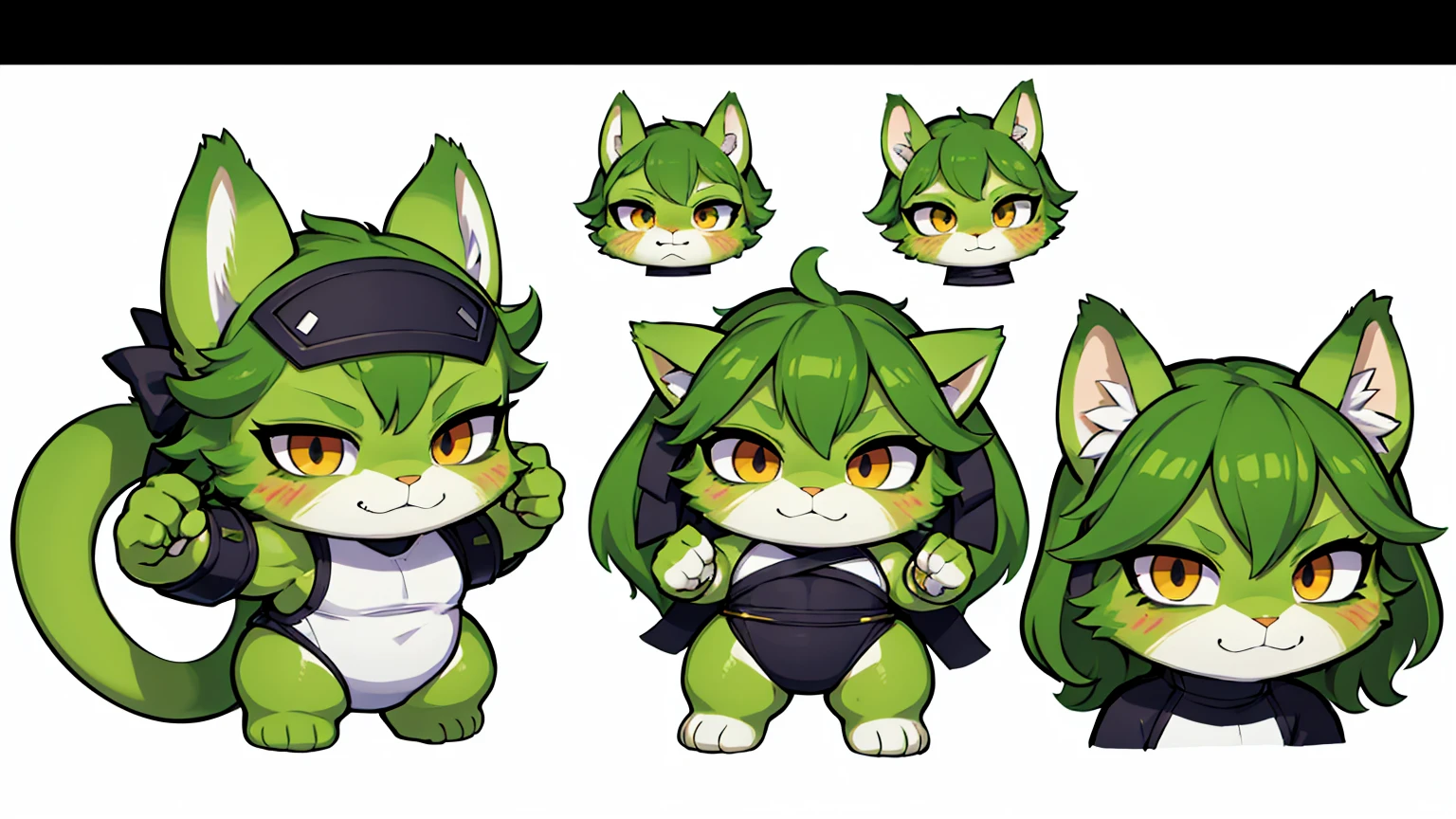 a character game, cat ears, furry, inspired by hulk, (full body:1.2) , chibi, advanced digital chibi art, g liulian art style, maplestory mouse, bian lian, chibi art, league of legends art style, character art of maple story, ((view at the viewer)), (((hulk costume))), ((white background)), simple background