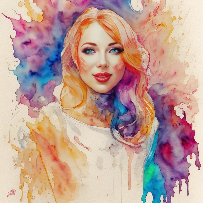 watercolor painting of a beautiful woman in a neon, High detail, portrait, light studio, colorful, high precision, strong, classic, water color ink, pink and turquoise, ultra clear
