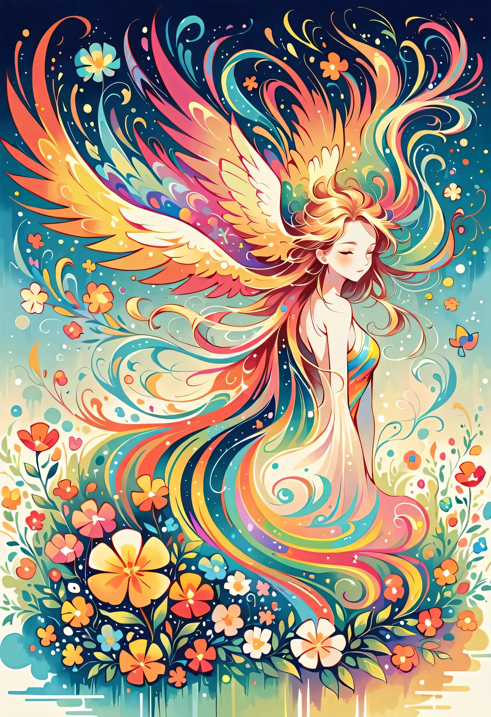Dream Style, The most beautiful phoenix colorful flowers ever, Simple Line Acronym,Abstract Art,City background