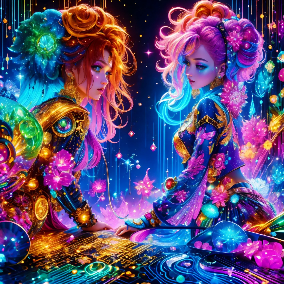 best qualityer,very fine,8K,absurdrez,extremely detaild,Luta de Sailor Moon,Short Messy Red Hair,kaleidoscope,(cyber punk:0.7),Steampunk,Dieselpunk e clockpunk,kaleidoscope采用热粉色,Made of shiny gold plated and shiny silver plated,Broken sparkling colorful gemstoneixed art,mixed art,Fractal Art,Zentangle Art,Arte de design,Wonderful and mysterious,fantasy world images,A diverse visual style that incorporates a variety of artistic elements,Includes bright rainbow pastels and bright colors