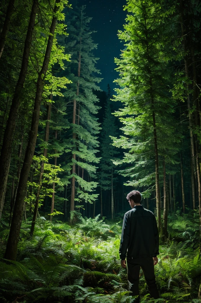 A man lost in the forest at midnight