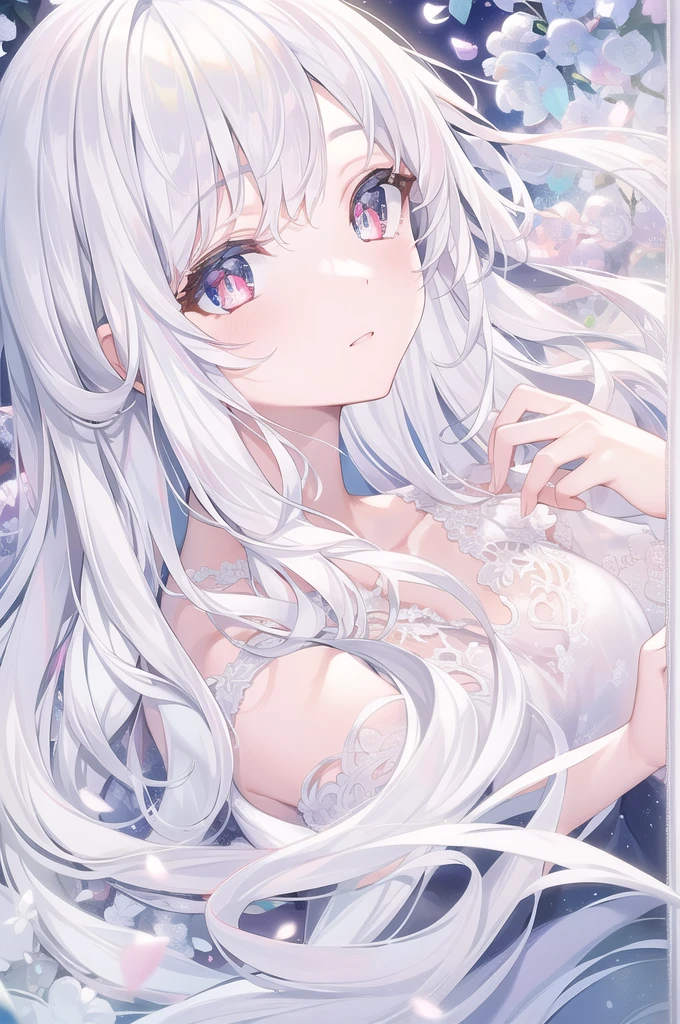 ((masterpiece, best quality))++, Detailed lighting+, Detailed hair+, Detail hand+ ,1 girl, Miss, Long hair, Crimson eyes, beautiful eyes, young white hair,,(Beautiful white hair:1.5),(Beautiful and delicate eyes), high resolution+,glass tint, Reflective eyes, {{angle}} , Very detailed wallpaper, The original, Air bangs,Extremely beautiful CG,