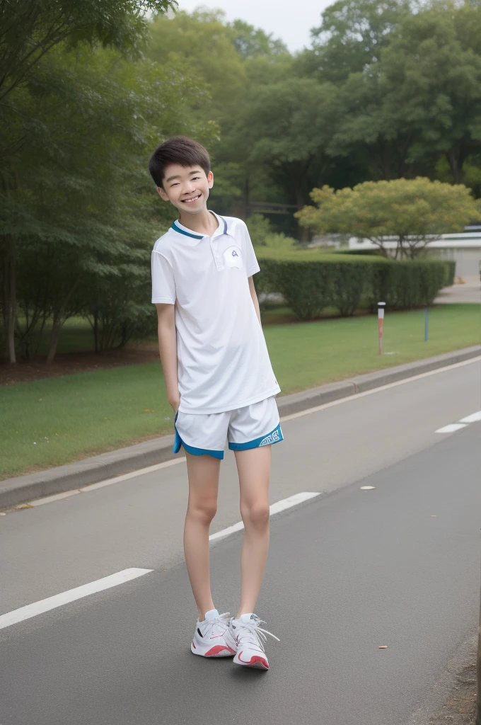 6 years ole,athletic sneakers,White socks,White sports shorts(Detailed eyes:1.3),Black eyes,full bodyesbian,