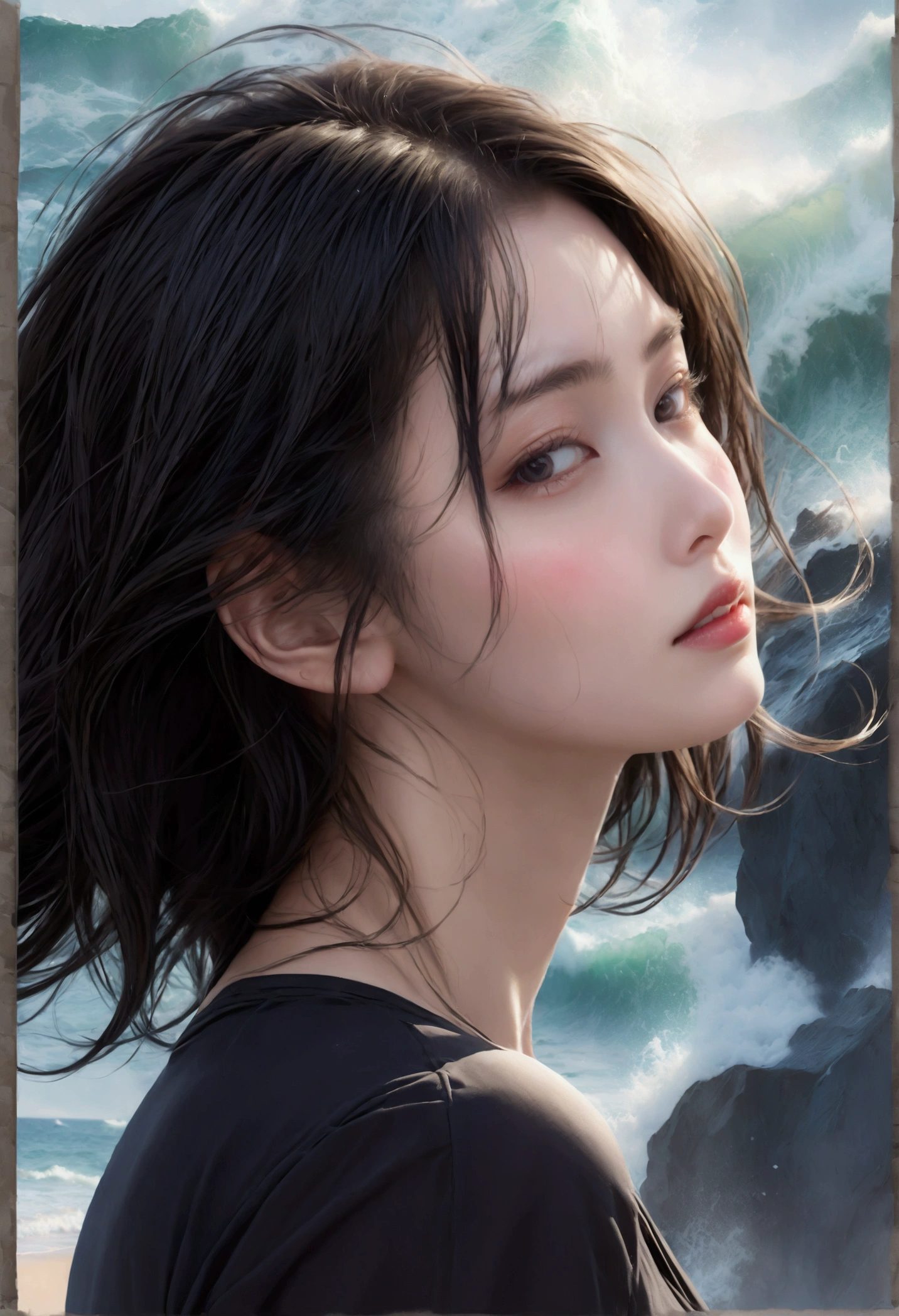 ((Masterpieces with up to 16K resolution:1.6)),Highest quality,it is really amazing,Very detailed,Ultra-high resolution,(Real:1.5),(Realistic:1.5),Increased depth of field,Cinematic Light,
Elegant mature woman,
Long black hair,(Exquisitely detailed face:1.5),Face with a gentle expression,Translucent white skin,Very sensitive skin,Great proportions,Anatomically correct body,
Elegant bikini swimwear,Artistic design,Beautiful and detailed pattern,Detailed fabric texture,Gorgeous necklace,
Coastal landscape at dusk,Dark clouds and dark sky,delay々Continuing sandy beach, Deserted Beach,Dark sea surface,
(Dramatic Angle:1.6),
