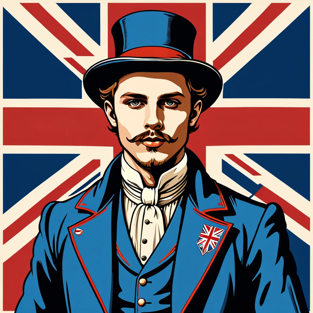 man in british folk outfit, vector graphics, strong contours