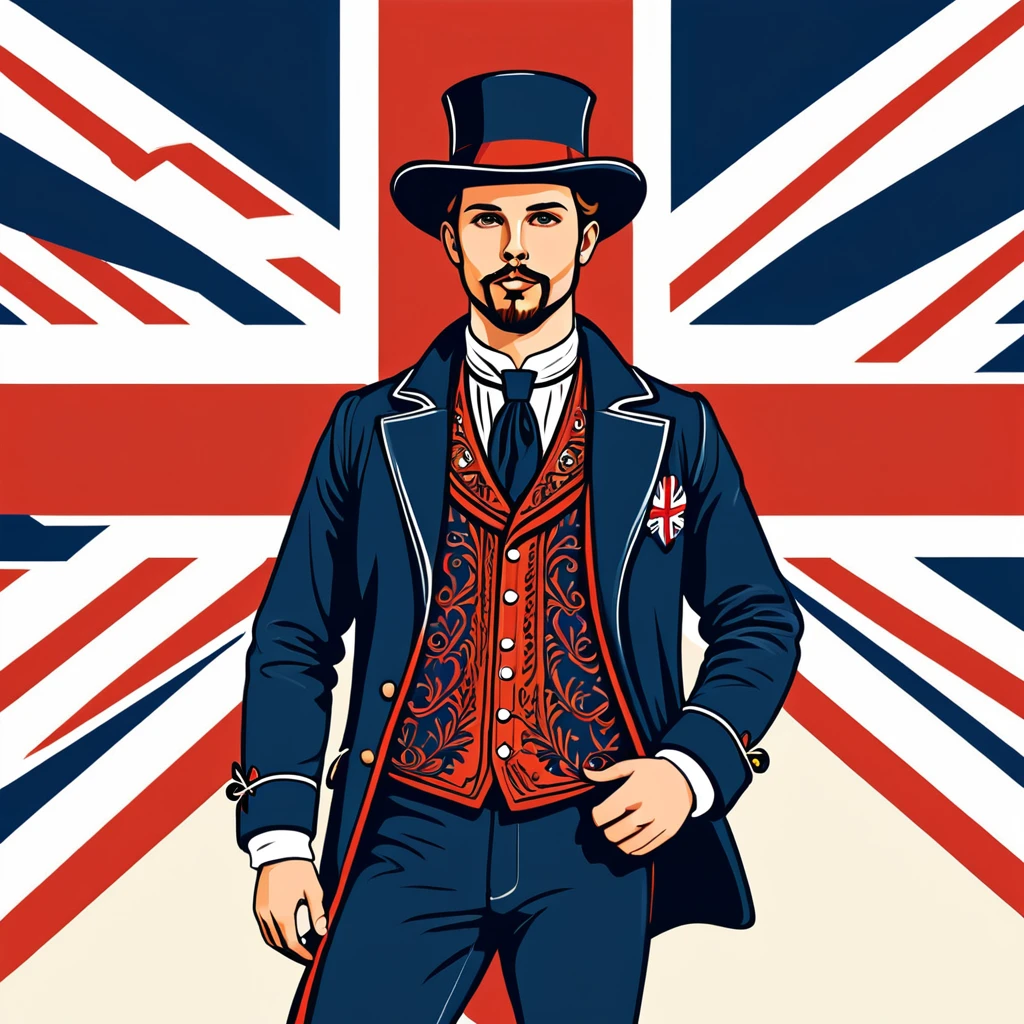 man in british folk outfit, vector graphics, strong contours