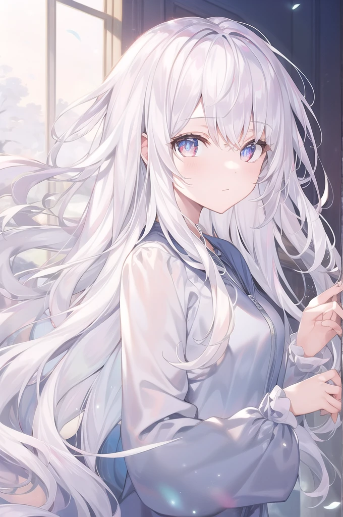 ((masterpiece, best quality))++, Detailed lighting+, Detailed hair+, Detail hand+ ,1 girl, Miss, Long hair, Crimson eyes, beautiful eyes, young white hair,,(Beautiful white hair:1.5),(Beautiful and delicate eyes), high resolution+,glass tint, Reflective eyes, {{angle}} , Very detailed wallpaper, The original, Air bangs,Extremely beautiful CG,black worksuit,Firefly