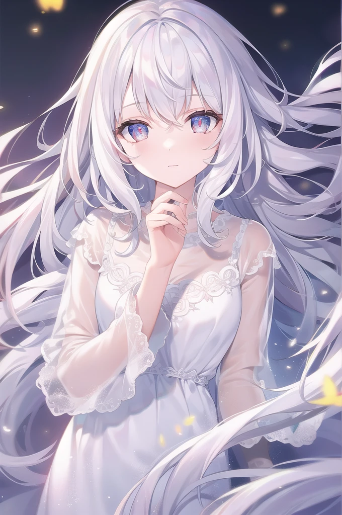 ((masterpiece, best quality))++, Detailed lighting+, Detailed hair+, Detail hand+ ,1 girl, Miss, Long hair, Crimson eyes, beautiful eyes, young white hair,,(Beautiful white hair:1.5),(Beautiful and delicate eyes), high resolution+,glass tint, Reflective eyes, {{angle}} , Very detailed wallpaper, The original, Air bangs,Extremely beautiful CG,black worksuit,Firefly