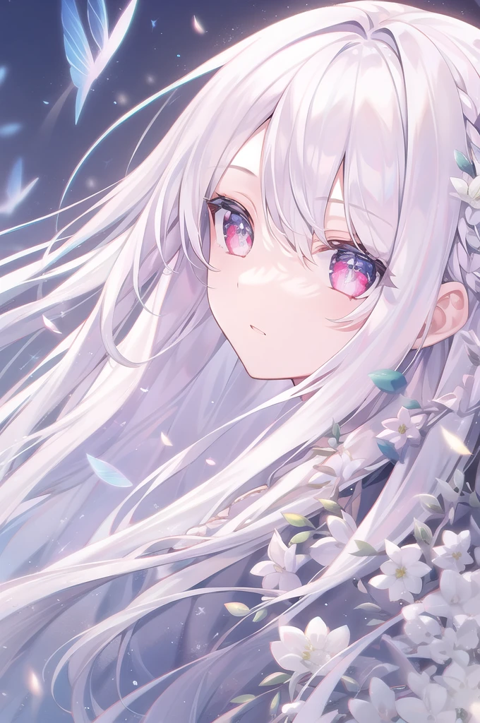 ((masterpiece, best quality))++, Detailed lighting+, Detailed hair+, Detail hand+ ,1 girl, Miss, Long hair, Crimson eyes, beautiful eyes, young white hair,,(Beautiful white hair:1.5),(Beautiful and delicate eyes), high resolution+,glass tint, Reflective eyes, {{angle}} , Very detailed wallpaper, The original, Air bangs,Extremely beautiful CG,black worksuit,Firefly