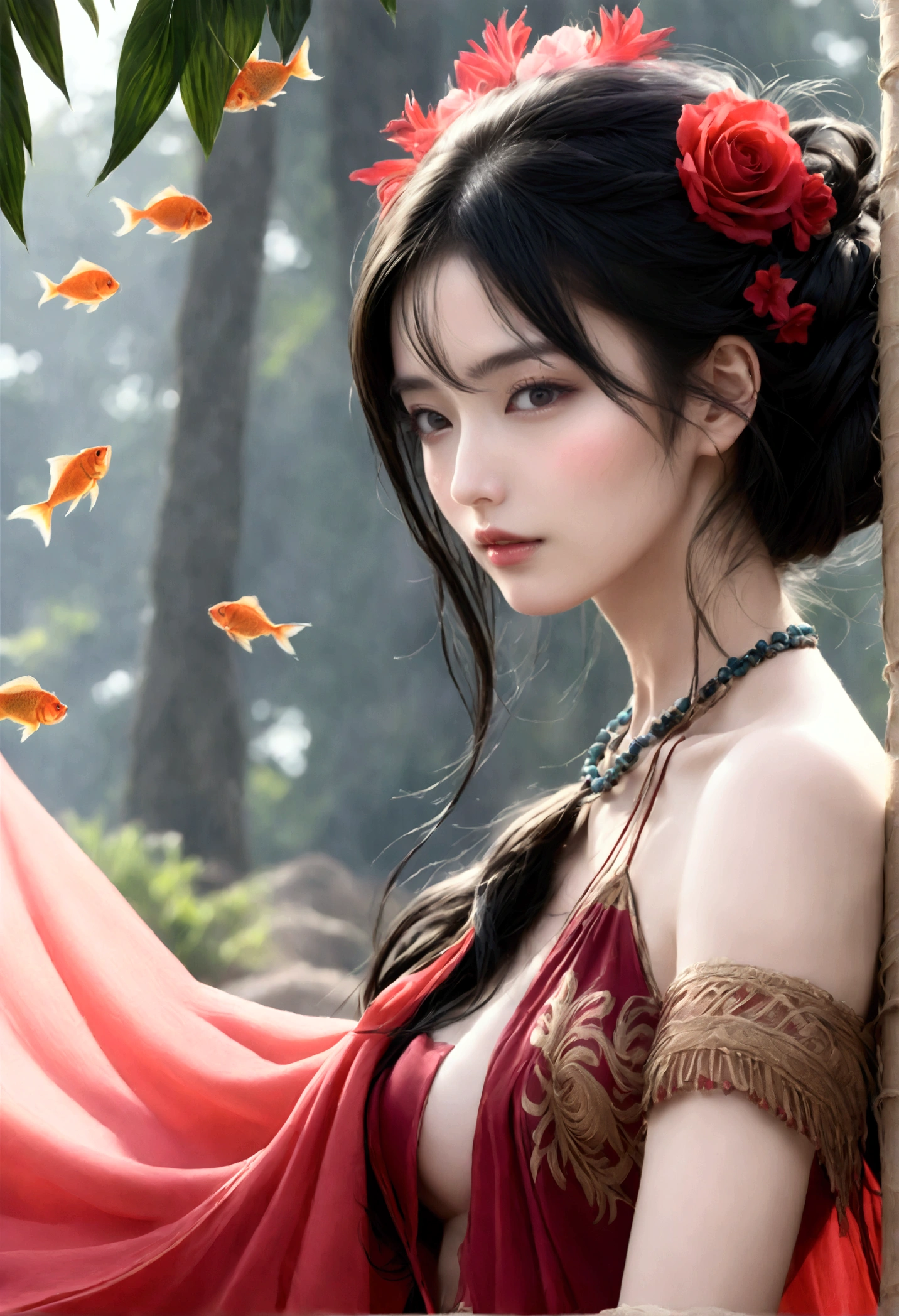 ((Masterpieces with up to 16K resolution:1.6)),Highest quality,it is really amazing,Very detailed,Ultra-high resolution,(Real:1.5),(Realistic:1.5),Increased depth of field,Cinematic Light,
Elegant mature woman,
Long black hair,(Exquisitely detailed face:1.5),Face with a gentle expression,Translucent white skin,Very sensitive skin,Great proportions,Anatomically correct body,
Elegant bikini swimwear,Artistic design,Beautiful and detailed pattern,Detailed fabric texture,Gorgeous necklace,
Coastal landscape at dusk,Dark clouds and dark sky,delay々Continuing sandy beach, Deserted Beach,Dark sea surface,
(Dramatic Angle:1.6),