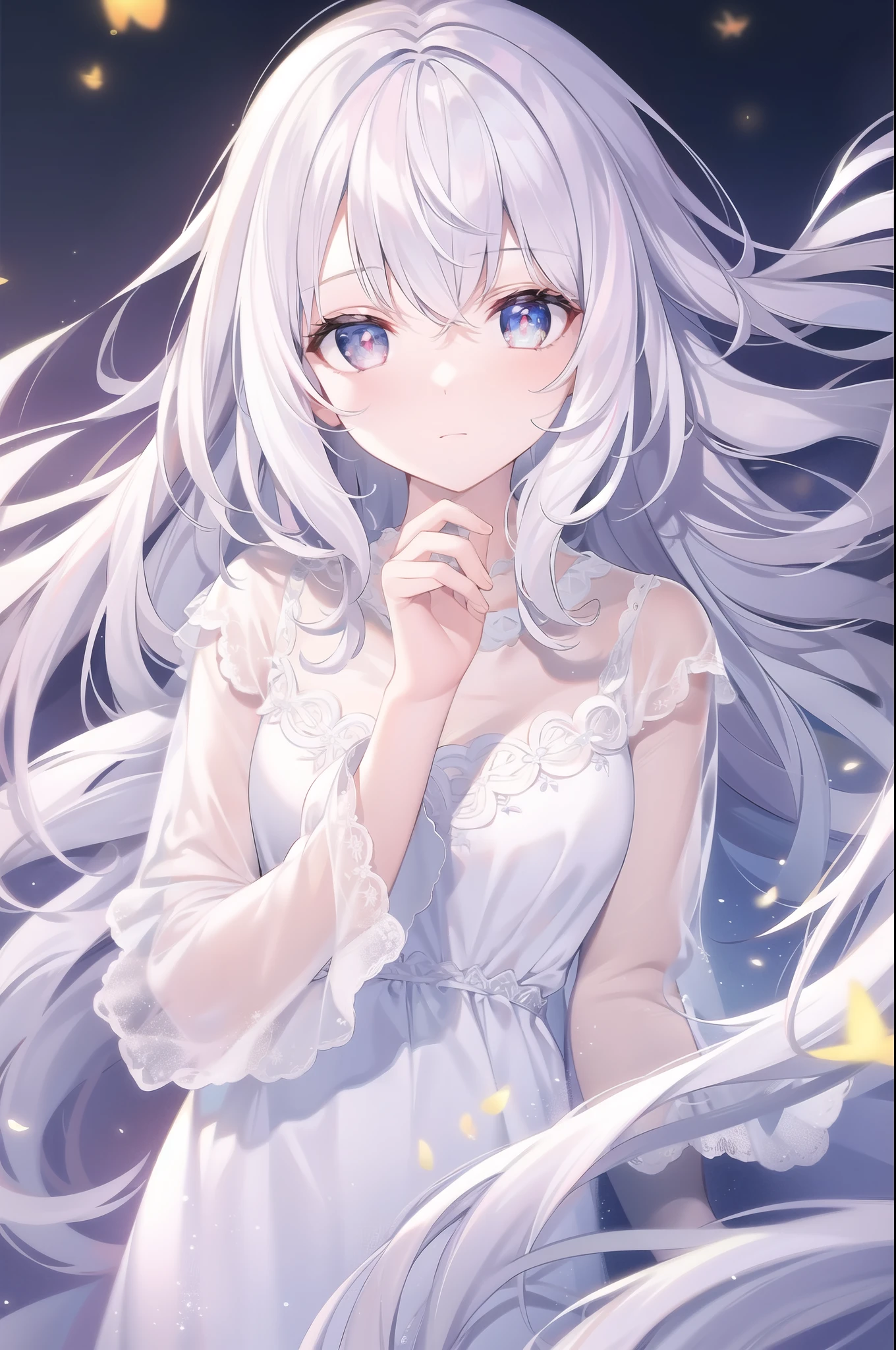((masterpiece, best quality))++, Detailed lighting+, Detailed hair+, Detail hand+ ,1 girl, Miss, Long hair, Crimson eyes, beautiful eyes, young white hair,,(Beautiful white hair:1.5),(Beautiful and delicate eyes), high resolution+,glass tint, Reflective eyes, {{angle}} , Very detailed wallpaper, The original, Air bangs,Extremely beautiful CG,black worksuit,Firefly