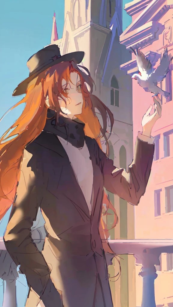 anime girl with long red hair and hat standing on balcony, from cryptid academia, flirty anime witch casting magic, witch academia, marin kitagawa fanart, made with anime painter studio, artwork in the style of guweiz, delicate androgynous prince, painted in anime painter studio, guweiz, marisa kirisame, from girls frontline