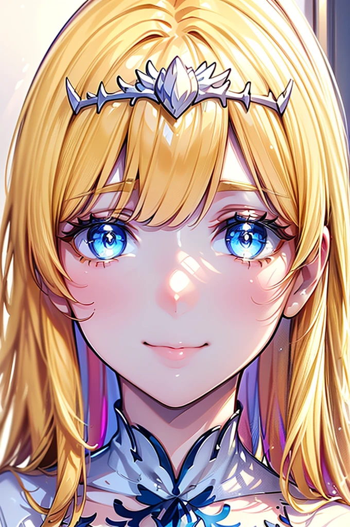 (best quality,4k,8k,highres,masterpiece:1.2),ultra-detailed,realistic,photorealistic:1.37,portraits,(lora:MorikuraEnStyle:1),beautiful detailed eyes,beautiful detailed lips,extremely detailed eyes and face,longeyelashes,medium:illustrations,serene,,peaceful background,feminine appearance,downcast eyes,smooth hair,gentle smile,candid portrait,soft lighting,clean lines,vibrant colors, 1girl,solo, calca, blonde hair, ,( extremely long hair), very long hair, extra long hair, white tiara, white dress, blue eyes,Calca Bessarez, medium breast,Calca,