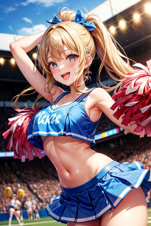 Cheerleader,One girl,cute,A big smile,Mouth wide open,I'm rooting for you,hair_Two Side Up,hair_Money,eye_green,Costume_green